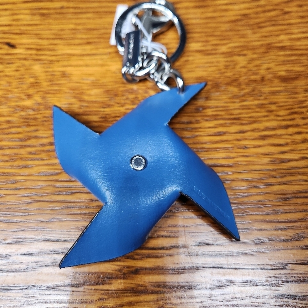 Coach Pinwheel Leather Keychain - Red & Blue - Picture 3 of 6